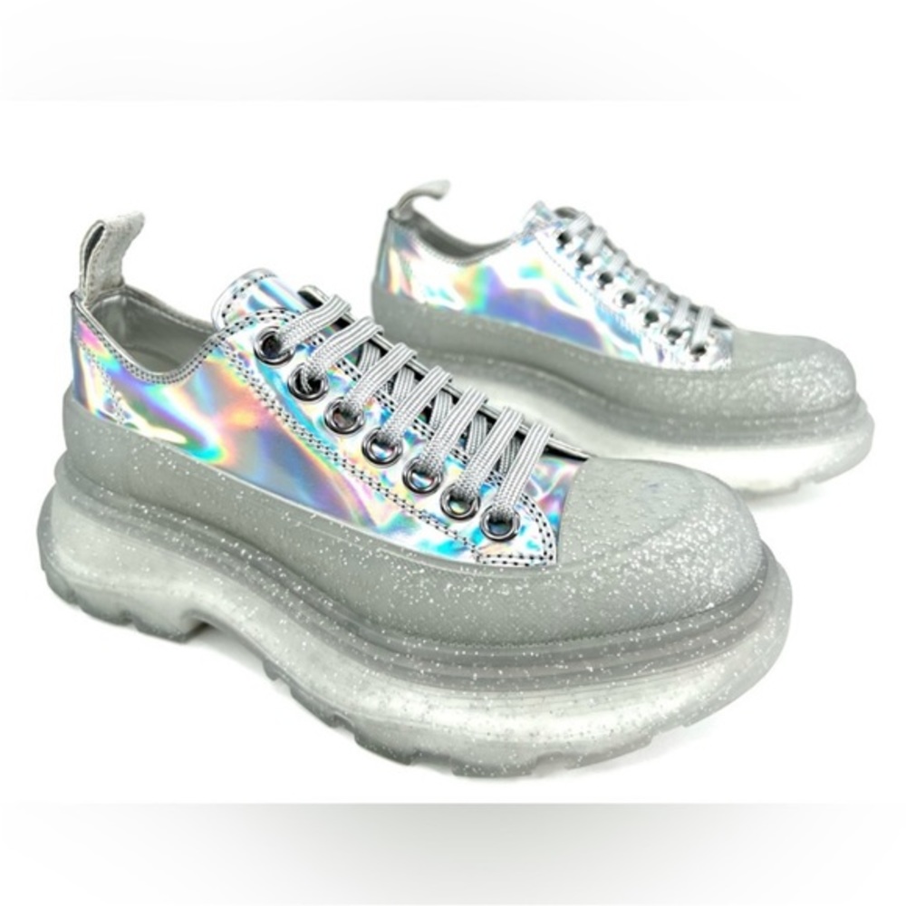 Alexander McQueen Tread Slick Iridescent Sparkle Translucent Sneaker Boots 38.5